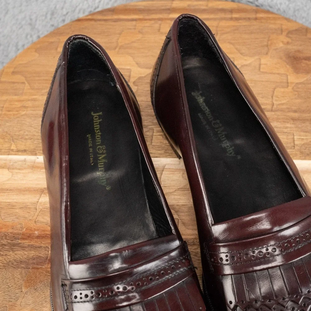 Mens Johnston Murphy Deep Red Double Kilty Italy Size 9.5 M Preppy